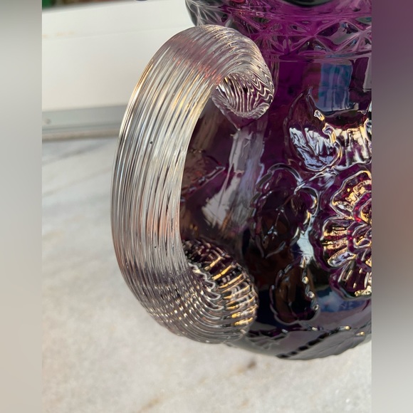 Mosser glass with clear handle, cable grape amethyst pitcher floral leaf pattern - Picture 15 of 16